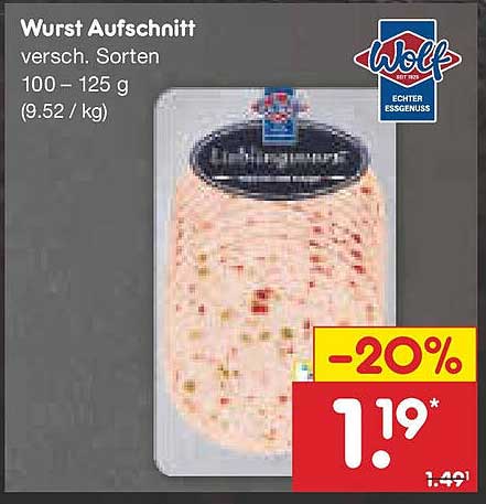 Wurst Aufschnitt versch. Sorten 100 - 125 g