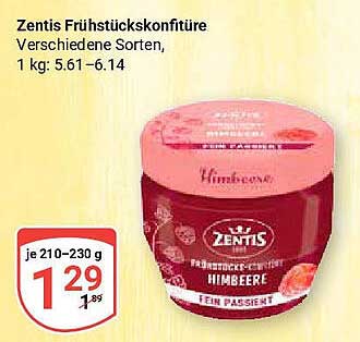 Zentis Frühstücks-Konfitüre Himbeere, 210–230 g
