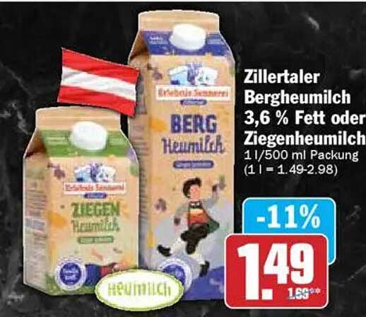 Zillertaler Bergheumilch 3,6 % Fett oder Ziegenheumilch