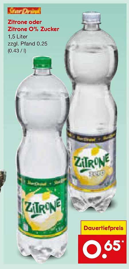 Zitrone oder Zitrone 0% Zucker 1,5 Liter