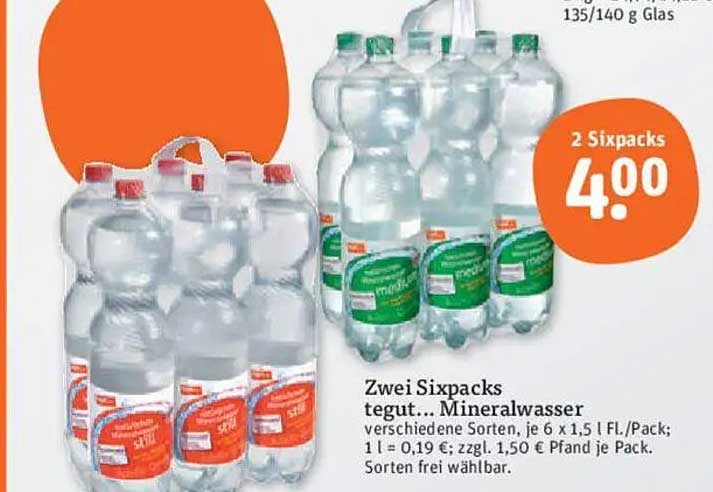 Zwei Sixpacks tegut... Mineralwasser