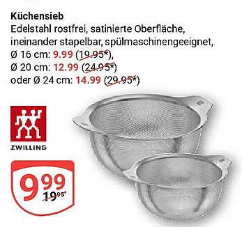 Zwillings Küchensieb aus Edelstahl – 16 cm, 20 cm und 24 cm