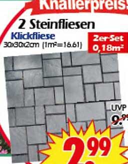 2 Steinfliesen Klickfliese 30x30cm (1m²=16,61)