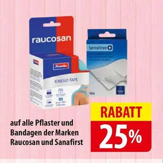 25% Rabatt auf alle Pflaster und Bandagen der Marken Raucosan und Sanafirst