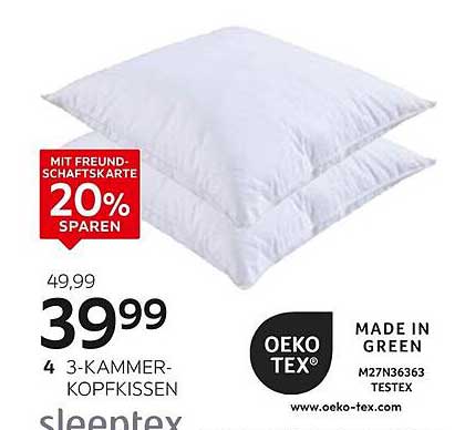3-Kammer-Kopfkissen von sleentex - Jetzt zum Sparpreis!