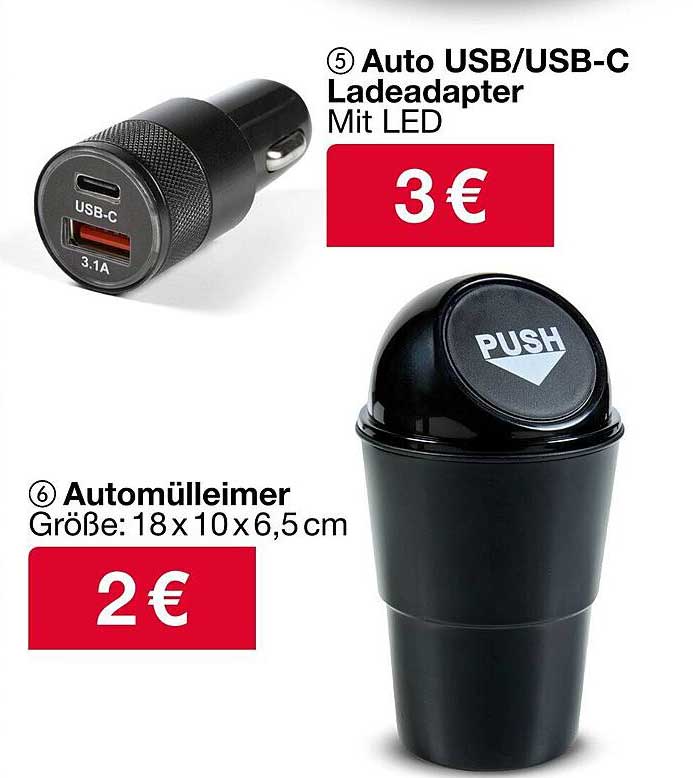 Auto USB/USB-C Ladeadapter mit LED