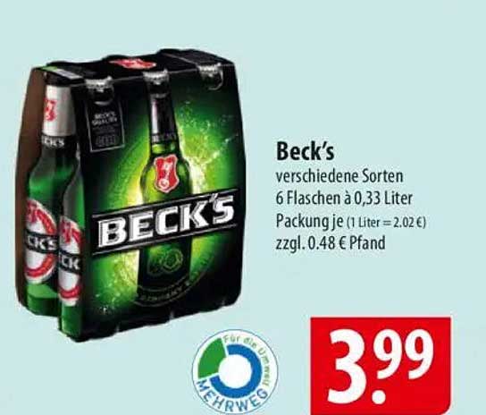 Beck's - 6 Flaschen à 0,33 Liter für nur 3,99 €