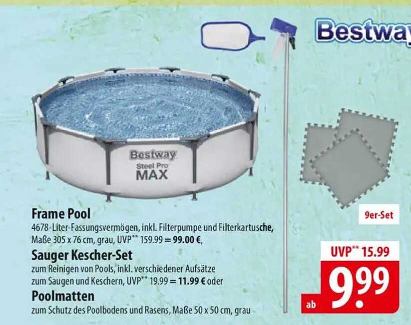 Bestway Frame Pool mit Filterpumpe und Kescher-Set