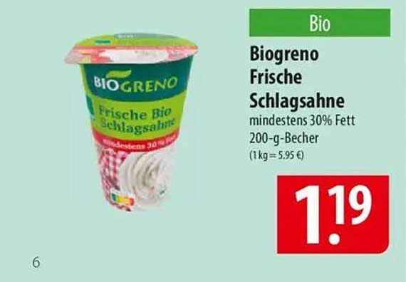 Biogreno Frische Schlagahne 200g - Bioqualität zum kleinen Preis