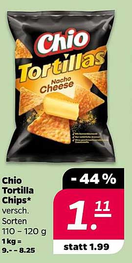 Chio Tortilla Chips - Nacho Cheese (versch. Sorten, 110 – 120 g)