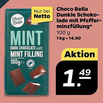 Choco Bella Dunkle Schokolade mit Pfefferminzfüllung