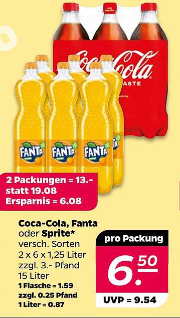 Coca-Cola, Fanta oder Sprite - 2-Packung für 13,- statt 19,08