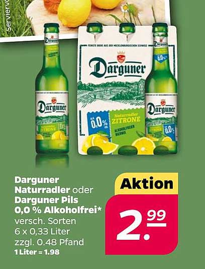 Darguner Naturradler oder Darguner Pils 0,0 % Alkoholfrei - 6 x 0,33 Liter