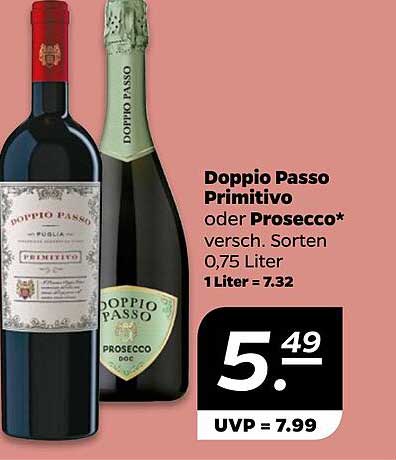 Doppio Passo Primitivo oder Prosecco 0,75 Liter für nur 5,49 €