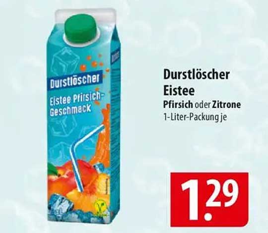 Durstlöscher Eistee Pfirsich oder Zitrone 1-Liter-Packung