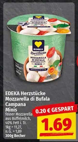 EDEKA Herzstücke Mozzarella di Bufala Campana Minis 300g Becher