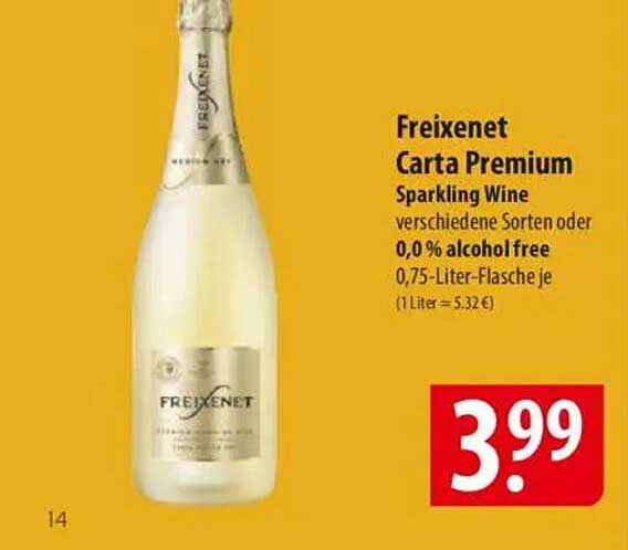 Freixenet Carta Premium Sparkling Wine 0,0 % alcohol free 0,75-Liter-Flasche