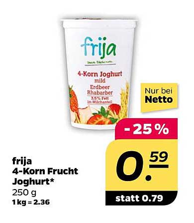 frija 4-Korn Frucht Joghurt Erdbeer Rhabarber 250 g