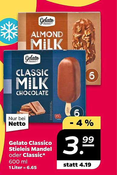 Gelato Classico Stieleis Mandel oder Classic 600 ml