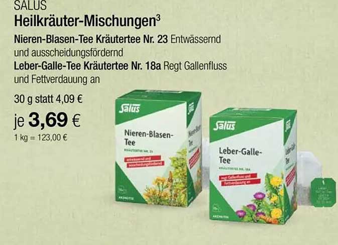 Heilkräuter-Mischungen von SALUS: Nieren-Blasen-Tee und Leber-Galle-Tee