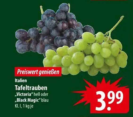 Italienische Tafeltrauben "Victoria" hell oder "Black Magic" blau, 1 kg je