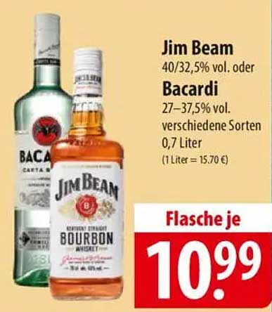 Jim Beam oder Bacardi 0,7 Liter