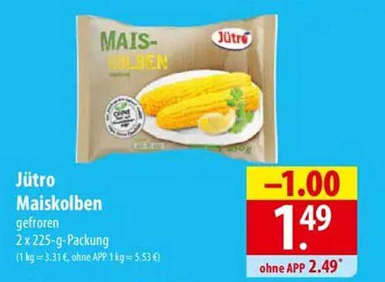 Jütrö Maiskolben, gefroren, 2 x 225-g-Packung