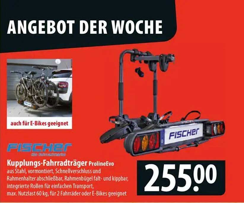 Kupplungs-Fahrradträger ProlineEvo von Fischer, auch für E-Bikes geeignet