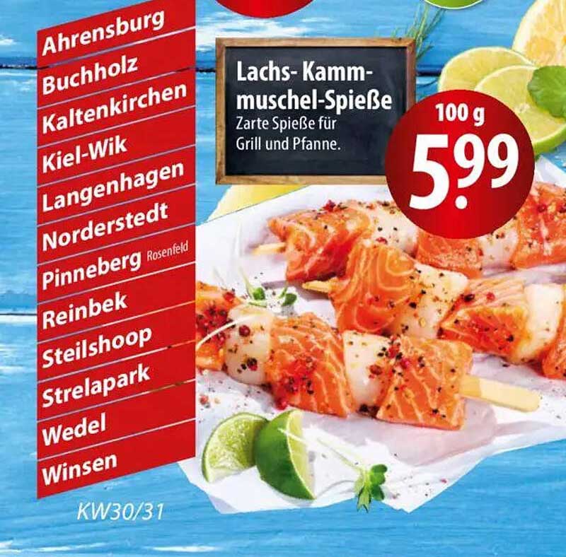 Lachs-Kamm-Muschel-Spieße