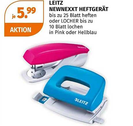 LEITZ NEWNEXXT HEFTGERÄT bis zu 25 Blatt heften oder LOCHER bis zu 10 Blatt lochen in Pink oder Hellblau