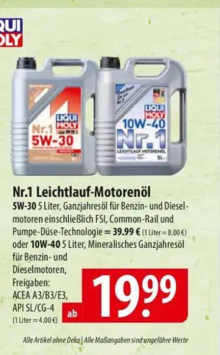 Liqui Moly Nr. 1 Leichtlauf-Motorenöl 5W-30 und 10W-40, 5 Liter
