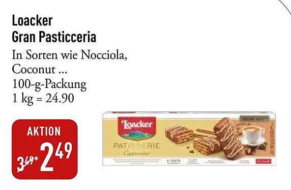 Loacker Gran Pasticceria in Sorten wie Nocciola, Coconut – 100-g-Packung