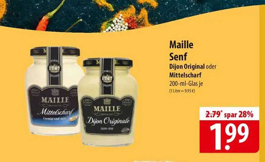 Maille Senf Dijon Original oder Mittelscharf 200-ml-Glas je