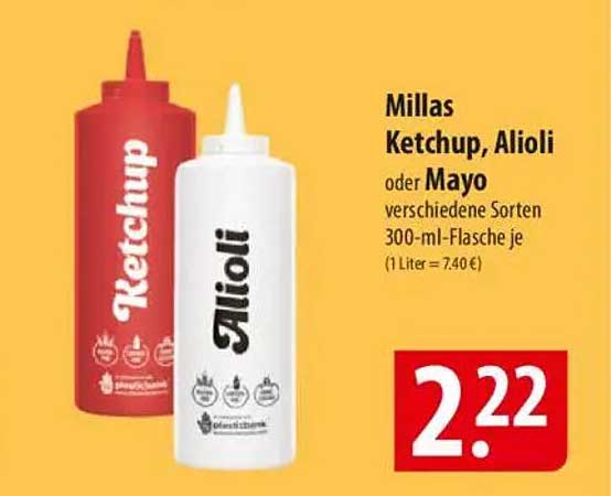 Millas Ketchup, Alioli oder Mayo 300-ml-Flasche je