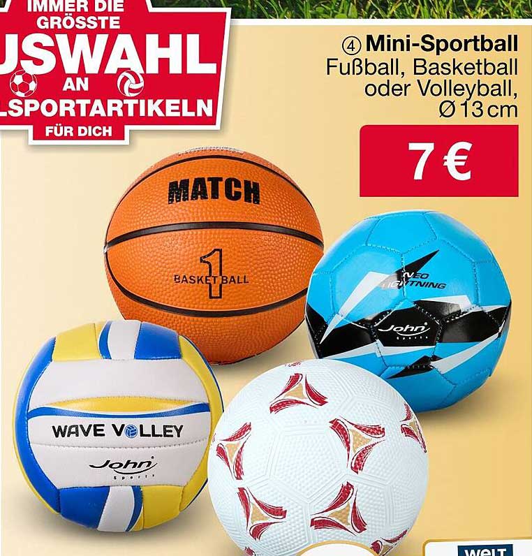 Mini-Sportball 4er Set – Fußball, Basketball oder Volleyball, Ø 13 cm