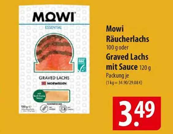 Mowi Räucherlachs 100 g oder Graved Lachs mit Sauce 120 g