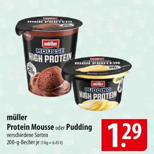 müller Protein Mousse oder Pudding – verschiedene Sorten
