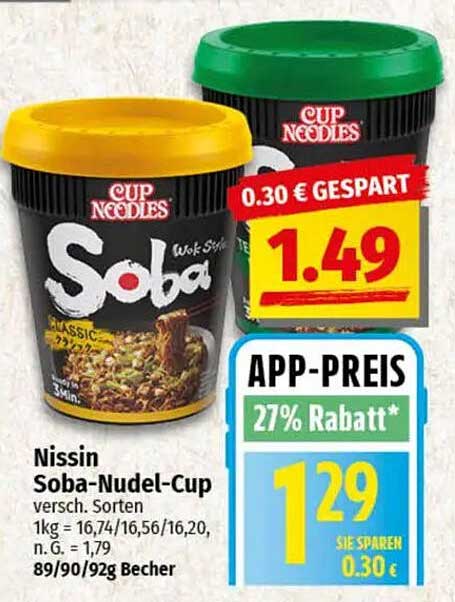 Nissin Soba-Nudel-Cup – versch. Sorten