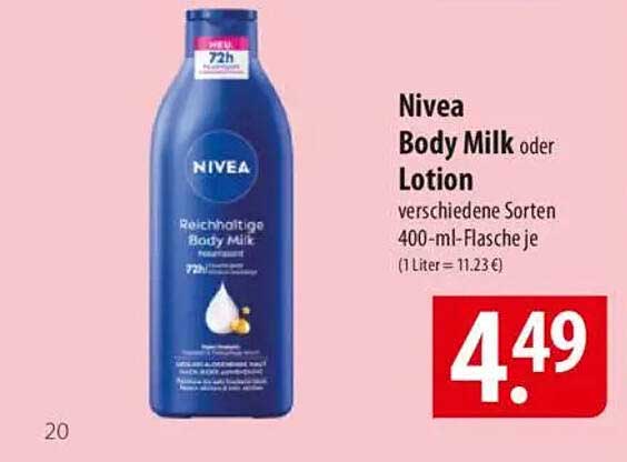 Nivea Body Milk oder Lotion verschiedene Sorten 400-ml-Flasche je