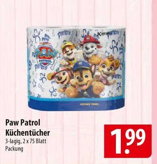 Paw Patrol Küchentücher 3-lagig, 2 x 75 Blatt Packung