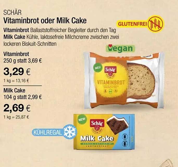 SCHÄR Vitaminbrot oder Milk Cake