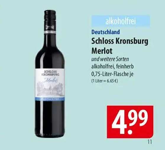 Schloss Kronsburg Merlot alkoholfrei 0,75-Liter-Flasche