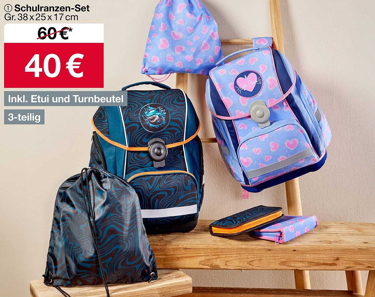Schulranzen-Set - 3-teilig inkl. Etui und Turnbeutel