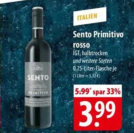 Sento Primitivo rosso IGT, halbtrocken 0,75-Liter-Flasche