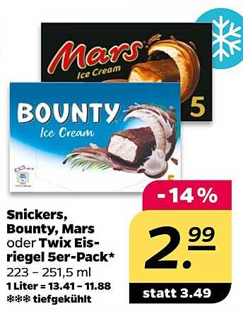 Snickers, Bounty, Mars oder Twix Eiskonfekt 5er-Pack