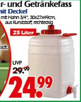 Wasser- und Getränkefass mit Deckel 25 Liter