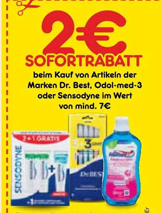 2€ SOFORTRABATT beim Kauf von Artikeln der Marken Dr. Best, Odol-med-3 oder Sensodyne im Wert von mind. 7€