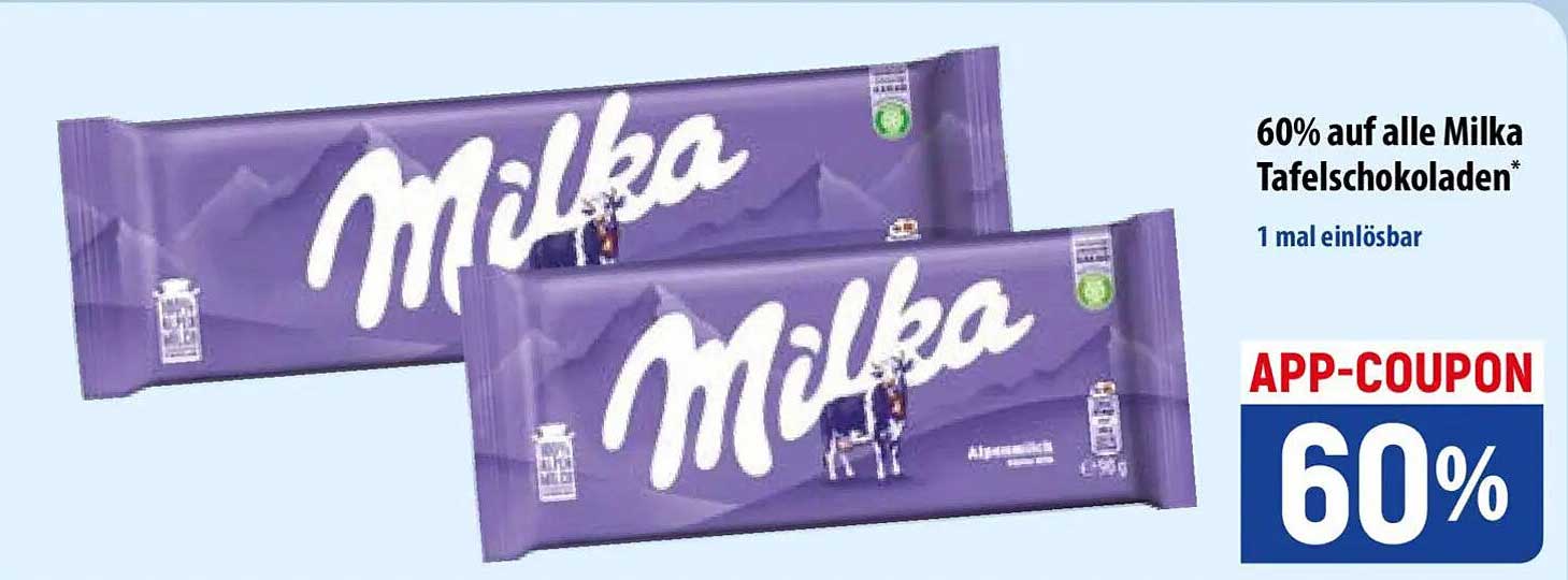 60% auf alle Milka Tafelschokoladen*