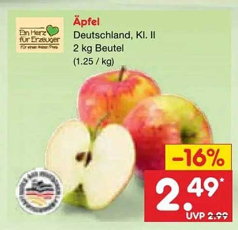 Äpfel Deutschland, Kl. II 2 kg Beutel (1.25 / kg)
