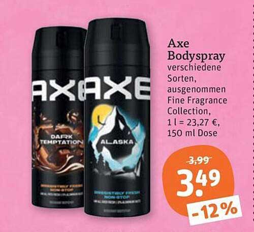 Axe Bodyspray verschiedene Sorten, ausgenommen Fine Fragrance Collection, 1 l = 23,27 €, 150 ml Dose